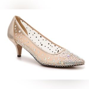 Champagne Rhinestone Silk Mesh Pumps